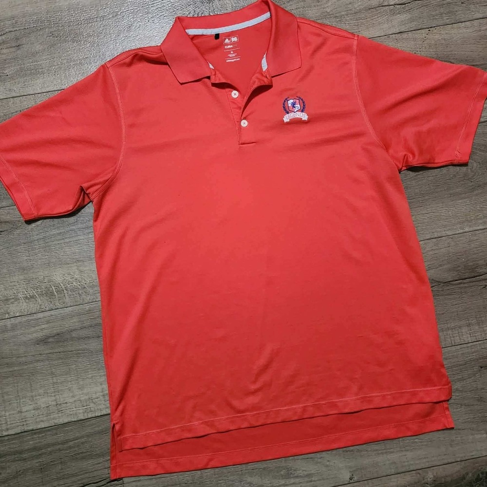 Adidas Golf Climalite Polo Shirt Mens XL Orange Legends Crest Textured Short Slv